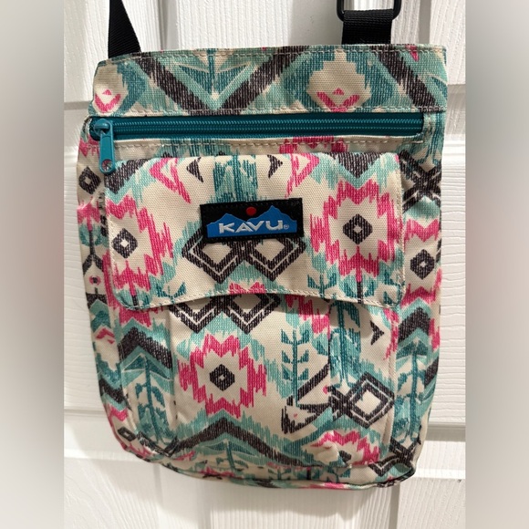 KAVU Crossbody Bag with Pink and Teal Pattern hiking outdoors - Picture 1 of 5